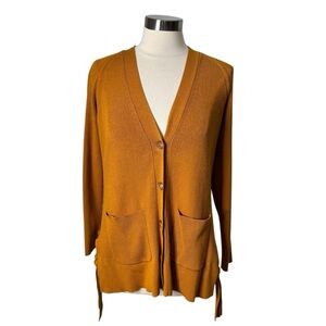 Anthropologie Moth Button Front Tie Sides Yellow Knit Sweater‎ Womens Small